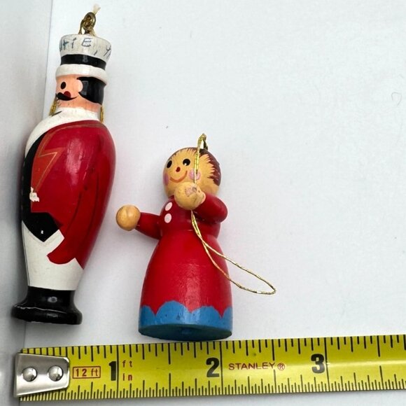 Hand-Painted Vtg Wooden Christmas Ornaments Set Of 15 Figurines Mid-Century - Picture 3 of 16